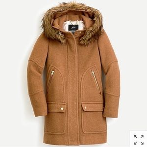 J. Crew Camel Brown Wool Pea Coat with Faux Fur Hood